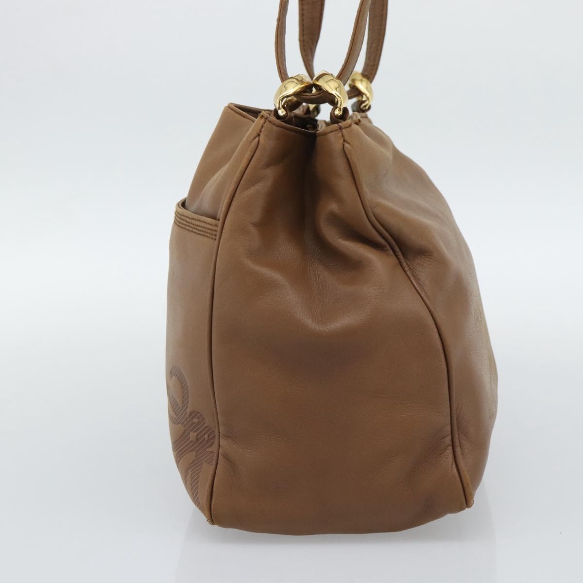 LOEWE Shoulder Bag Leather Brown Gold Auth 192193