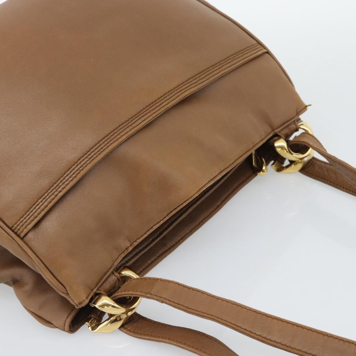 LOEWE Shoulder Bag Leather Brown Gold Auth 192193