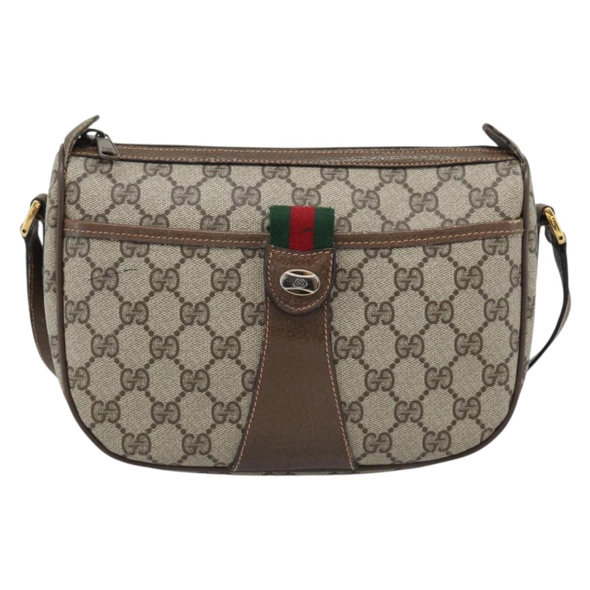 GUCCI GG Supreme Web Sherry Line Bag PVC Beige Gold 89 02 032 Auth 192195