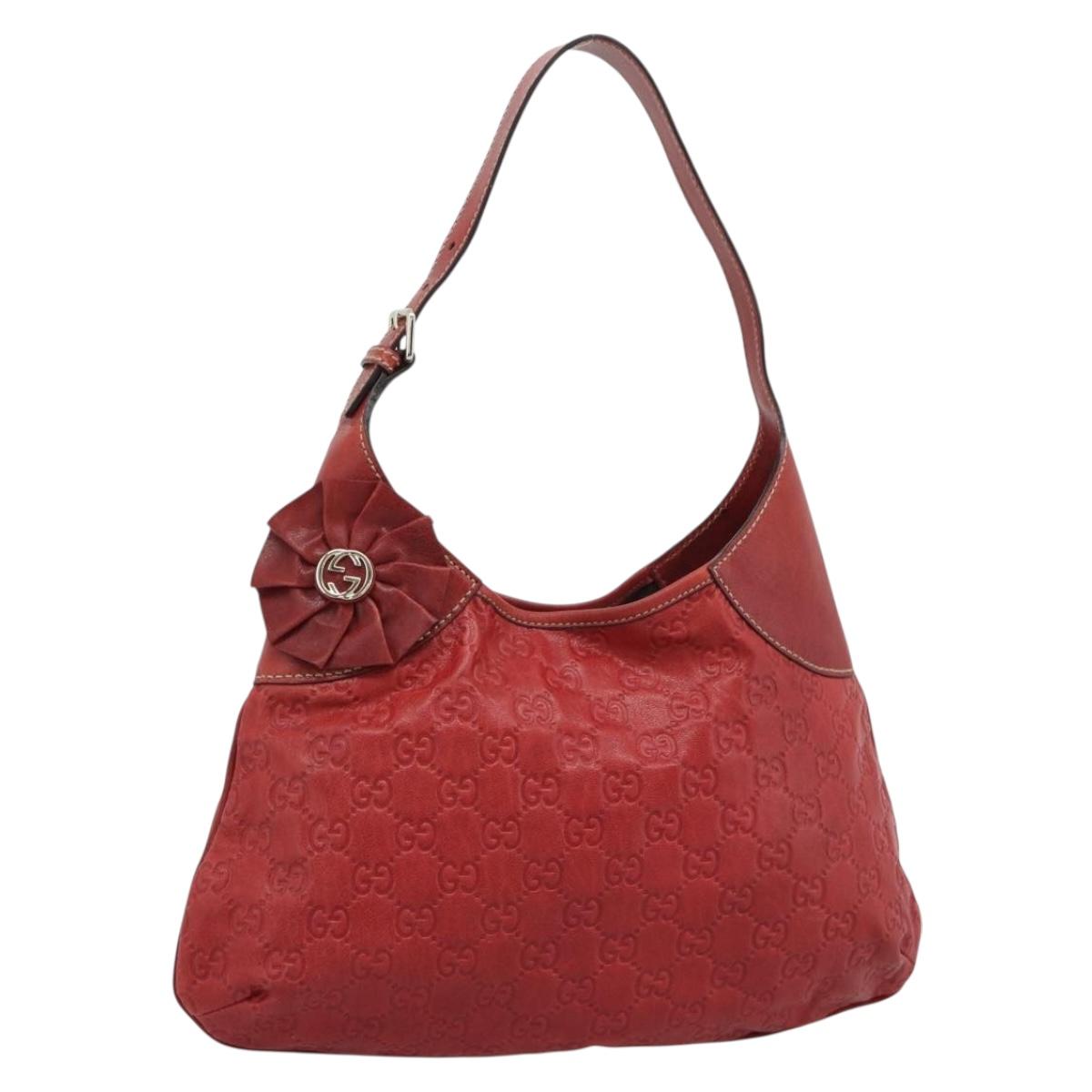 GUCCI GG Canvas Guccissima Trophy Bag Leather Red Gold 189829 Auth 192196V