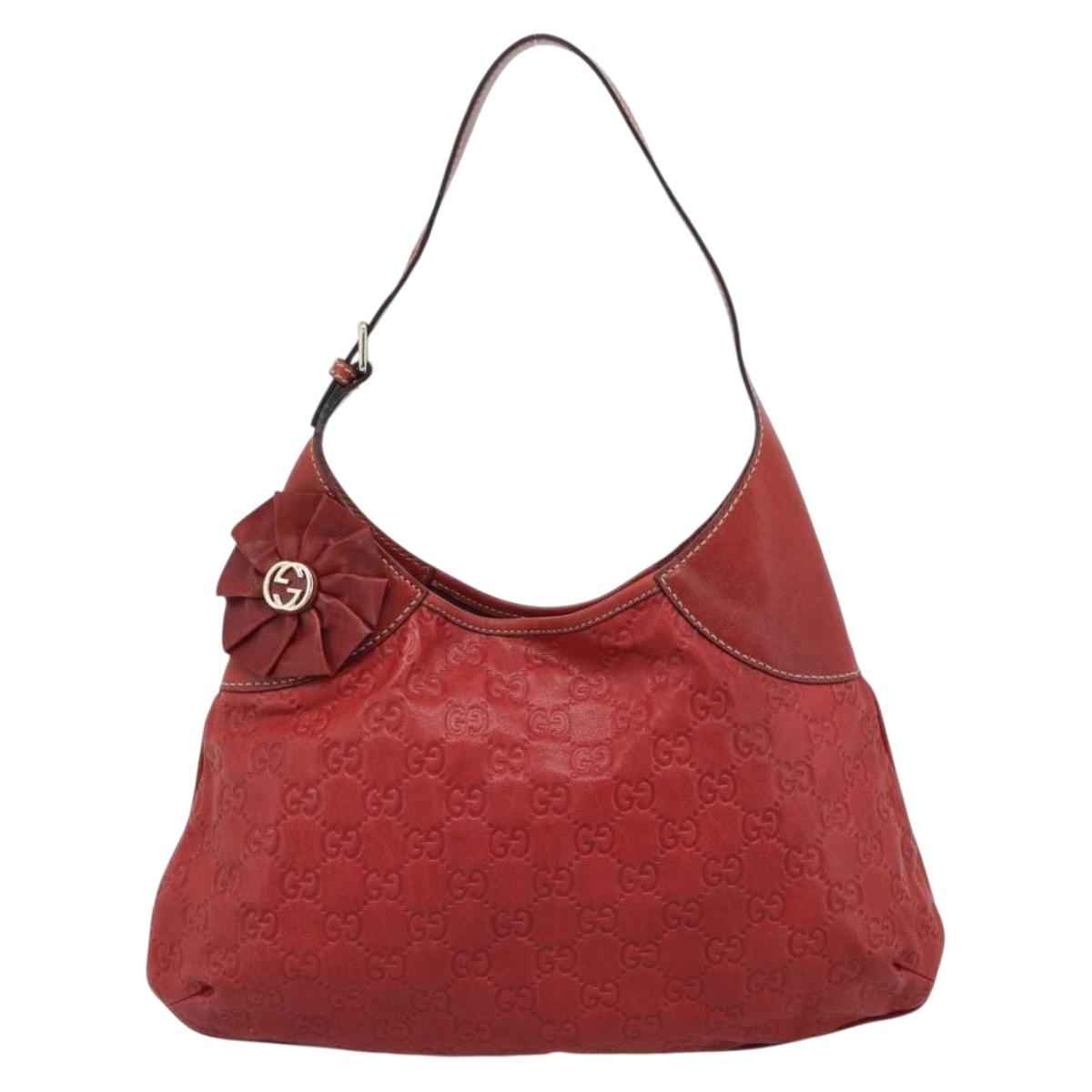 GUCCI GG Canvas Guccissima Trophy Bag Leather Red Gold 189829 Auth 192196V
