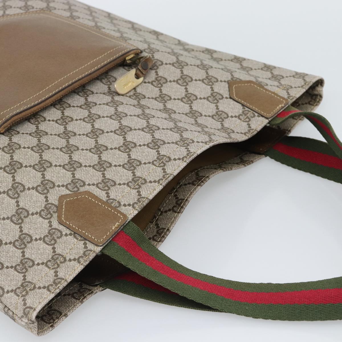 GUCCI GG Supreme Web Sherry Line Tote Bag PVC Beige Gold Auth 192197