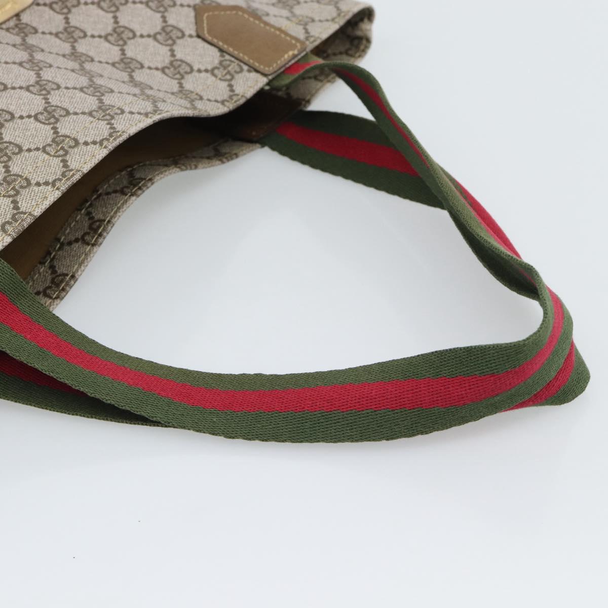 GUCCI GG Supreme Web Sherry Line Tote Bag PVC Beige Gold Auth 192197