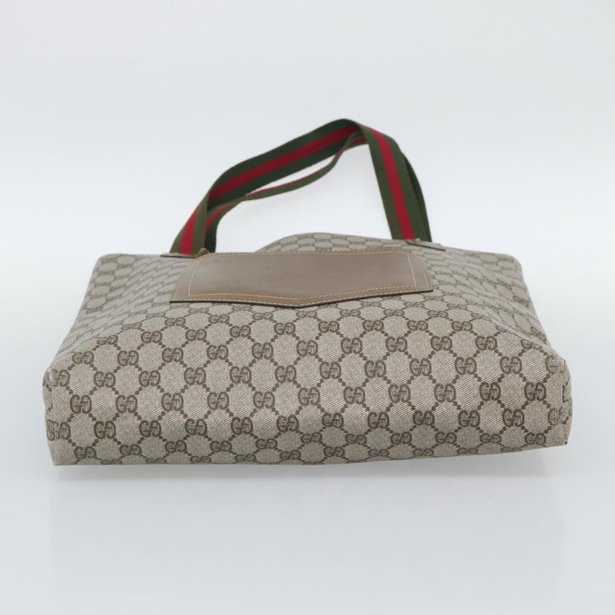 GUCCI GG Supreme Web Sherry Line Tote Bag PVC Beige Gold Auth 192197