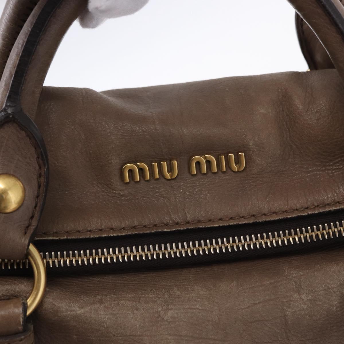 Miu Miu Hand Bag Leather 2way Beige Gold Auth 192198V