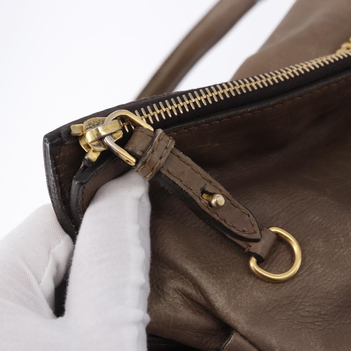 Miu Miu Hand Bag Leather 2way Beige Gold Auth 192198V