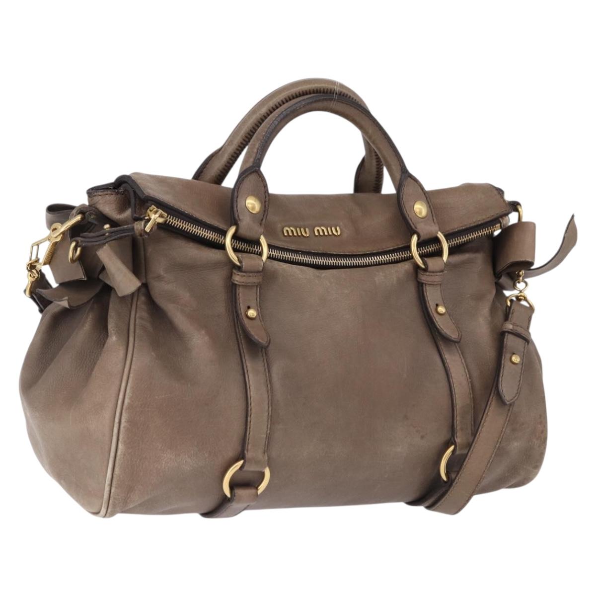 Miu Miu Hand Bag Leather 2way Beige Gold Auth 192198V