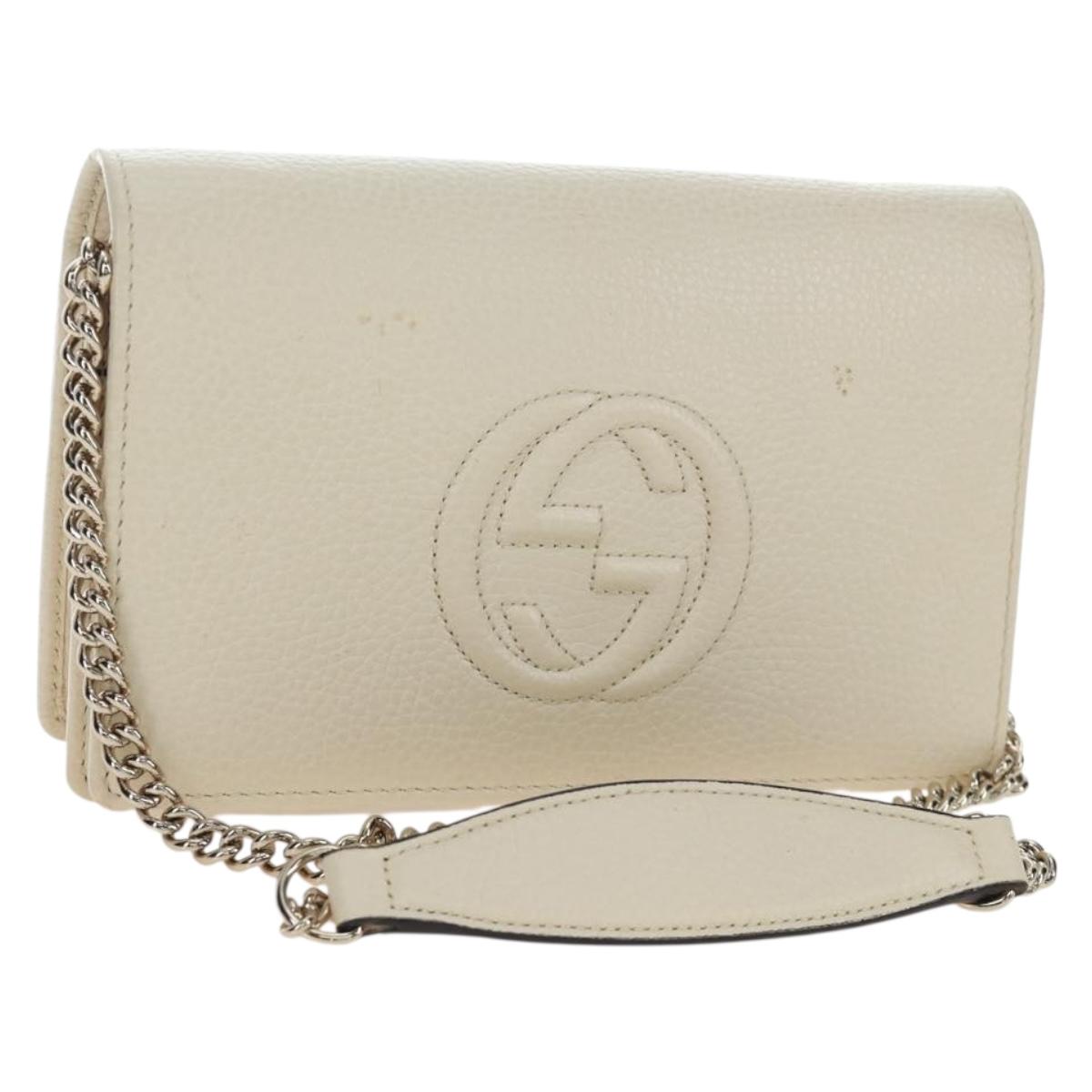 GUCCI Soho Chain Bag Leather Outlet White Gold 598211 493075 Auth 192199V