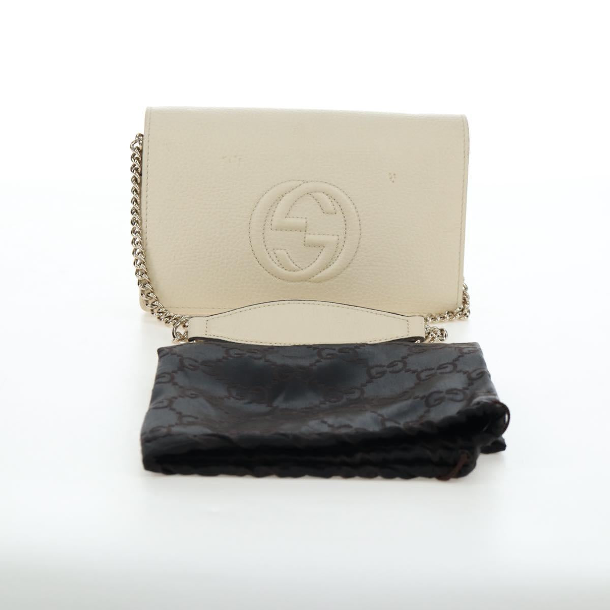 GUCCI Soho Chain Bag Leather Outlet White Gold 598211 493075 Auth 192199V