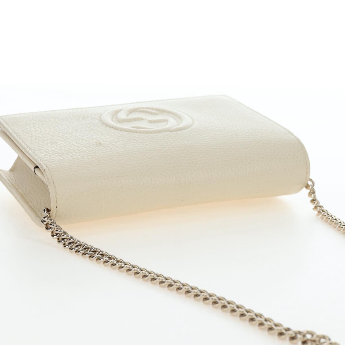 GUCCI Soho Chain Bag Leather Outlet White Gold 598211 493075 Auth 192199V