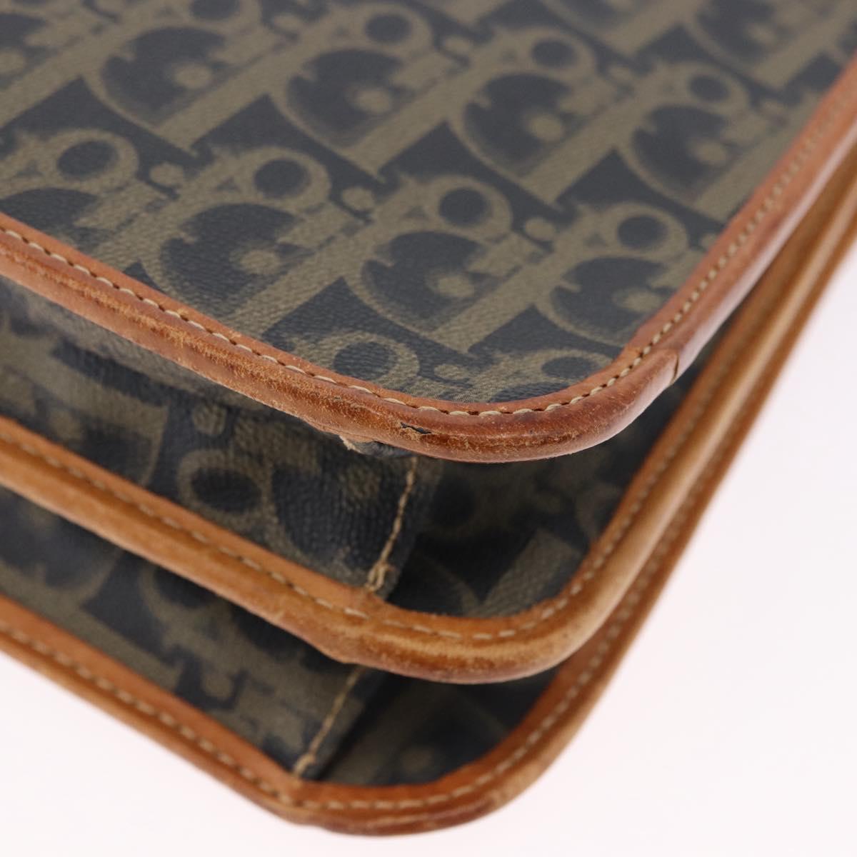 Christian Dior Trotter Canvas Hand Bag PVC 2way Navy Gold Auth 192200