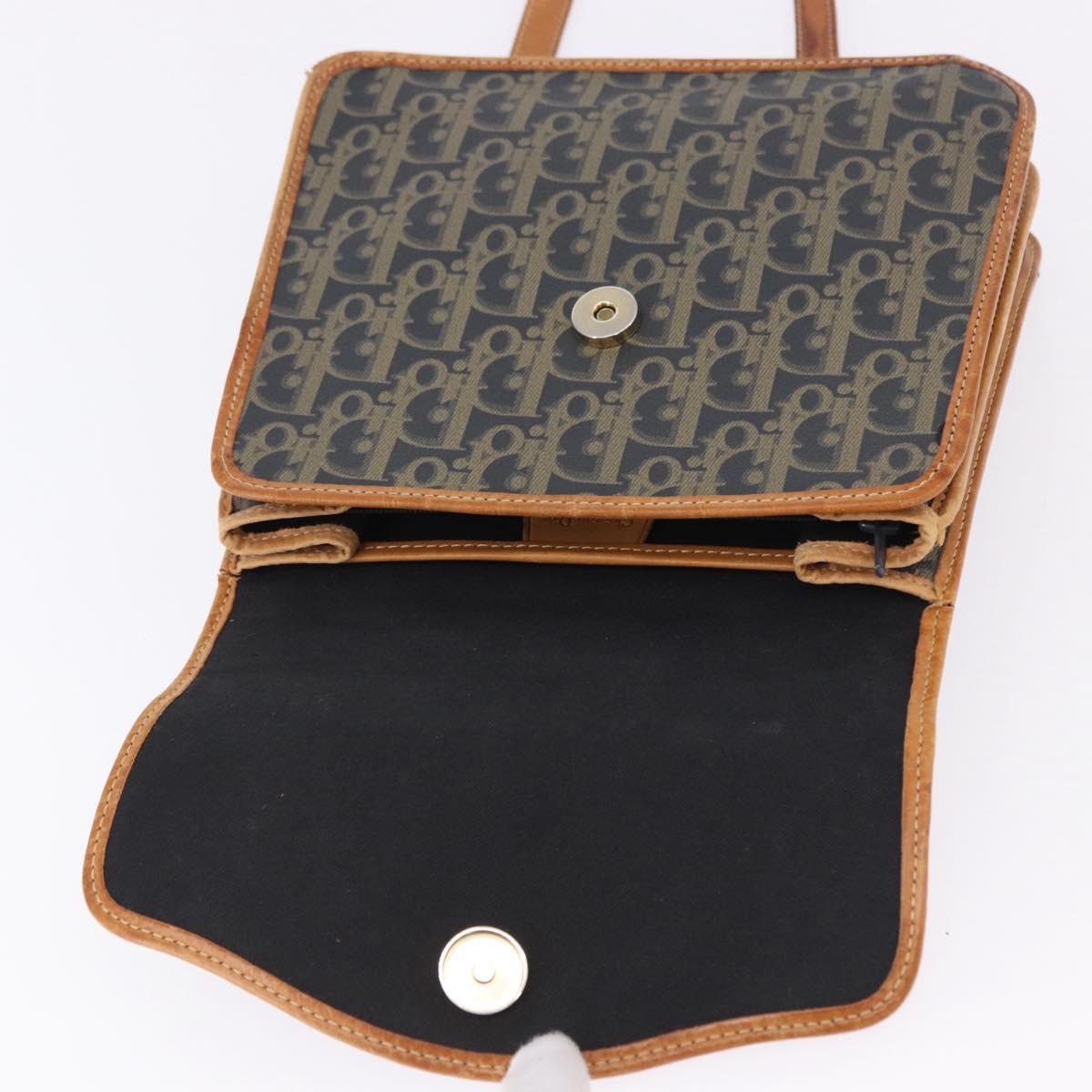 Christian Dior Trotter Canvas Hand Bag PVC 2way Navy Gold Auth 192200
