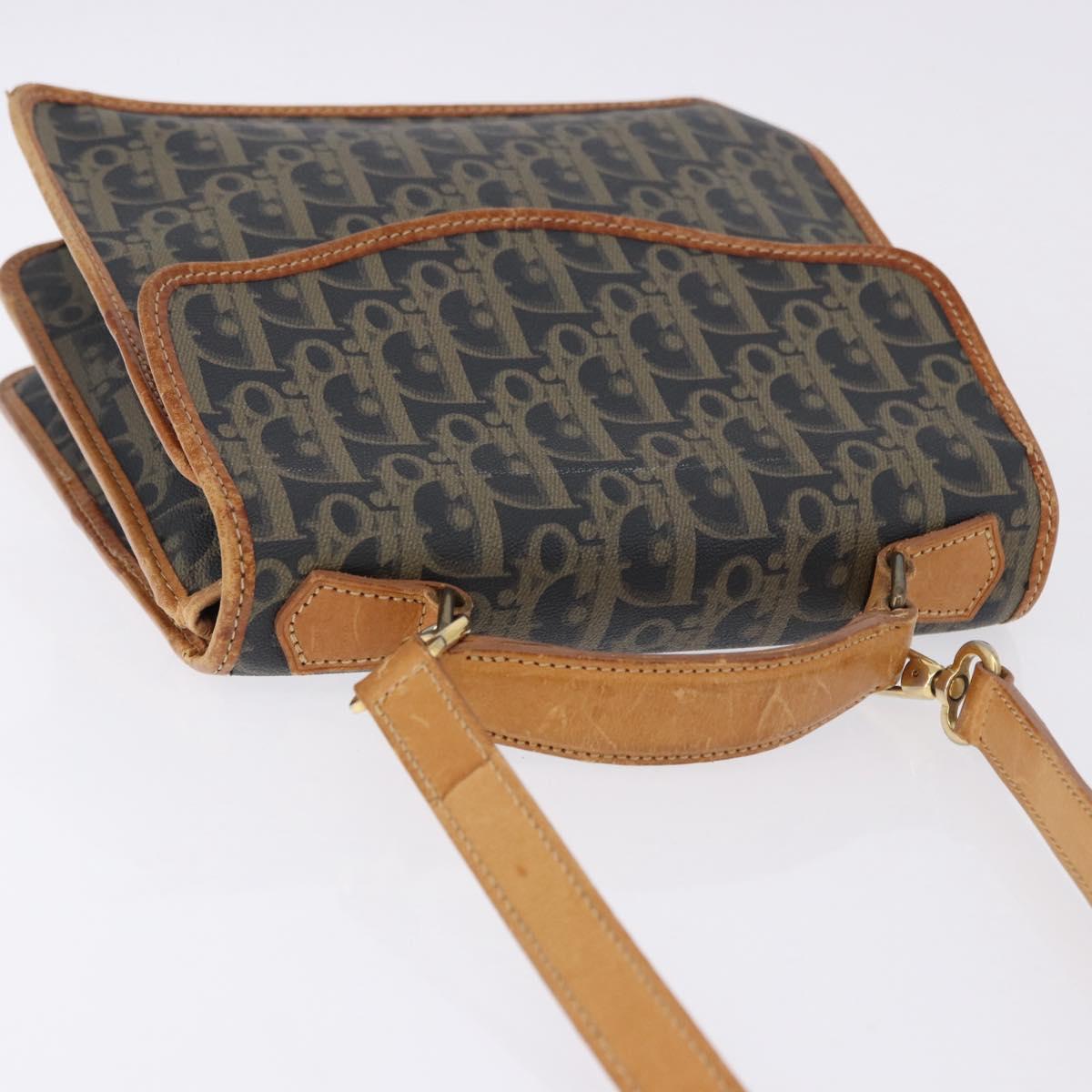 Christian Dior Trotter Canvas Hand Bag PVC 2way Navy Gold Auth 192200