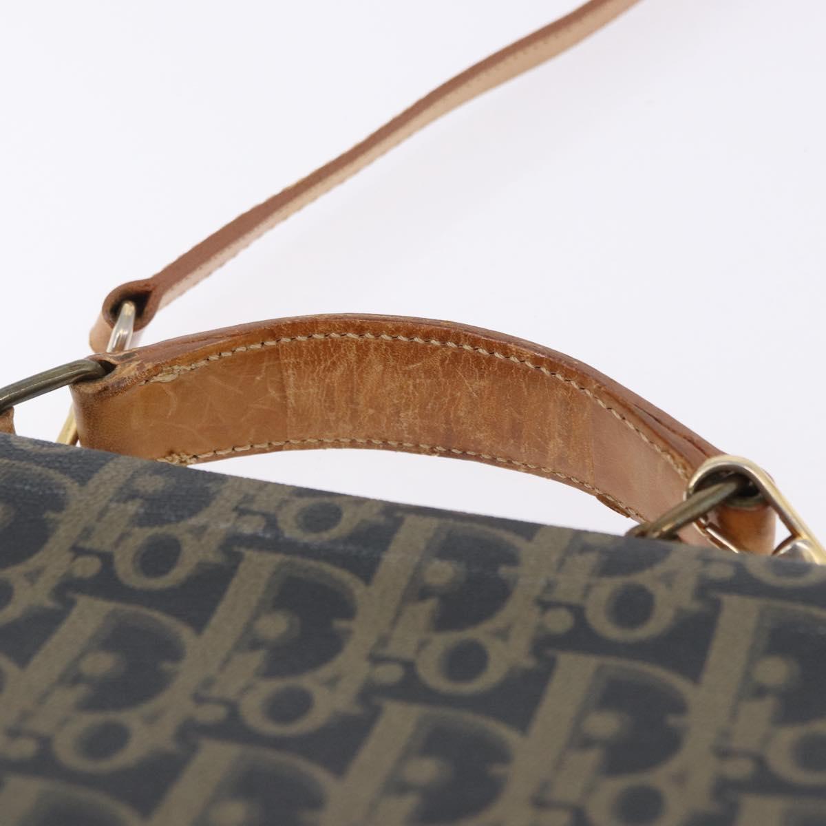 Christian Dior Trotter Canvas Hand Bag PVC 2way Navy Gold Auth 192200