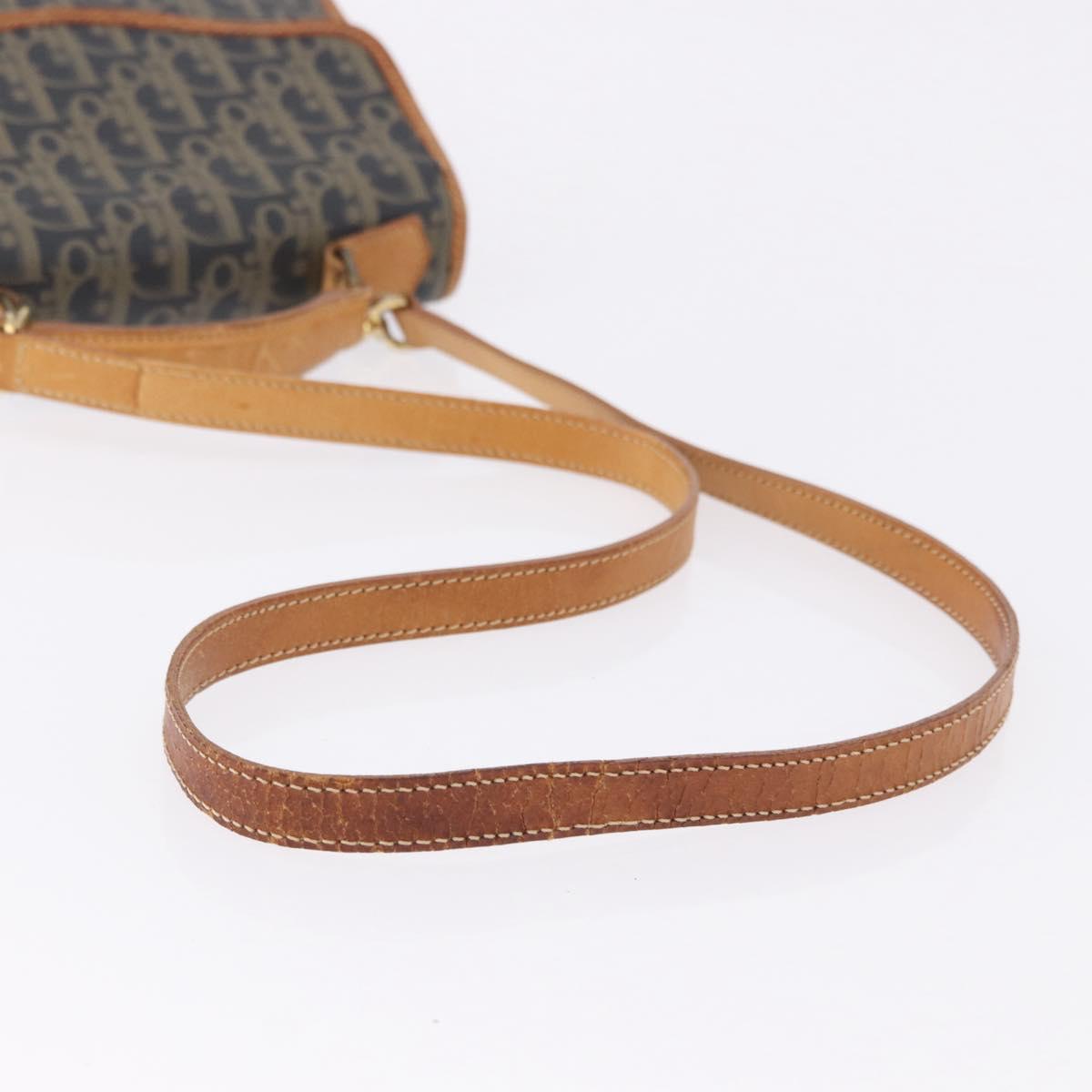 Christian Dior Trotter Canvas Hand Bag PVC 2way Navy Gold Auth 192200