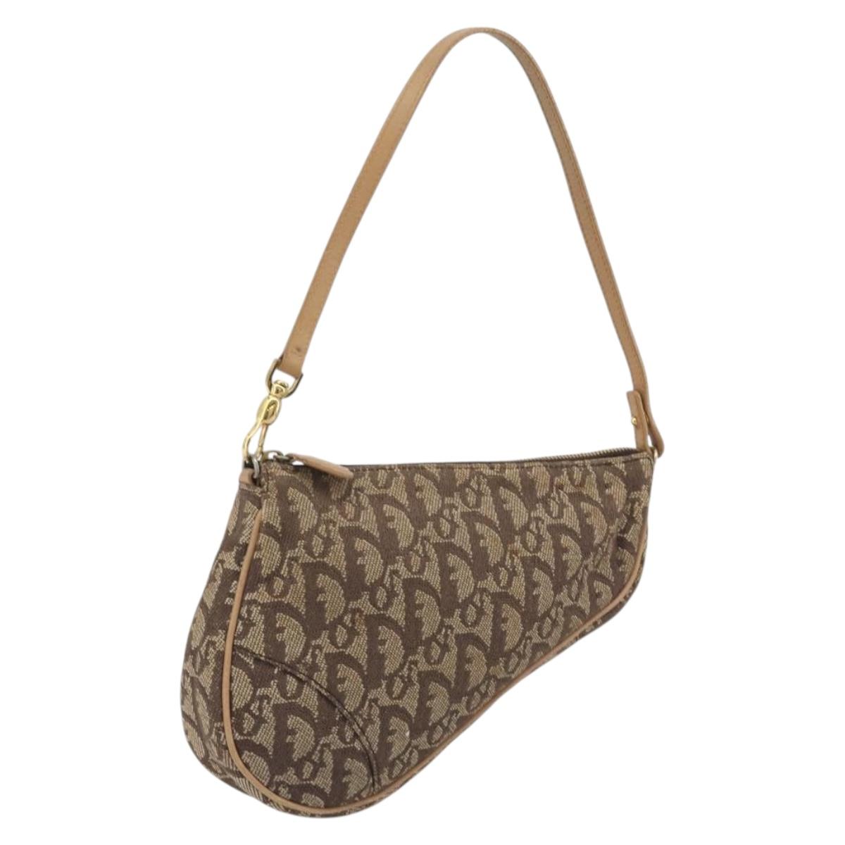 Christian Dior Trotter Canvas Saddle Accessory Pouch Brown Gold Auth 192201A