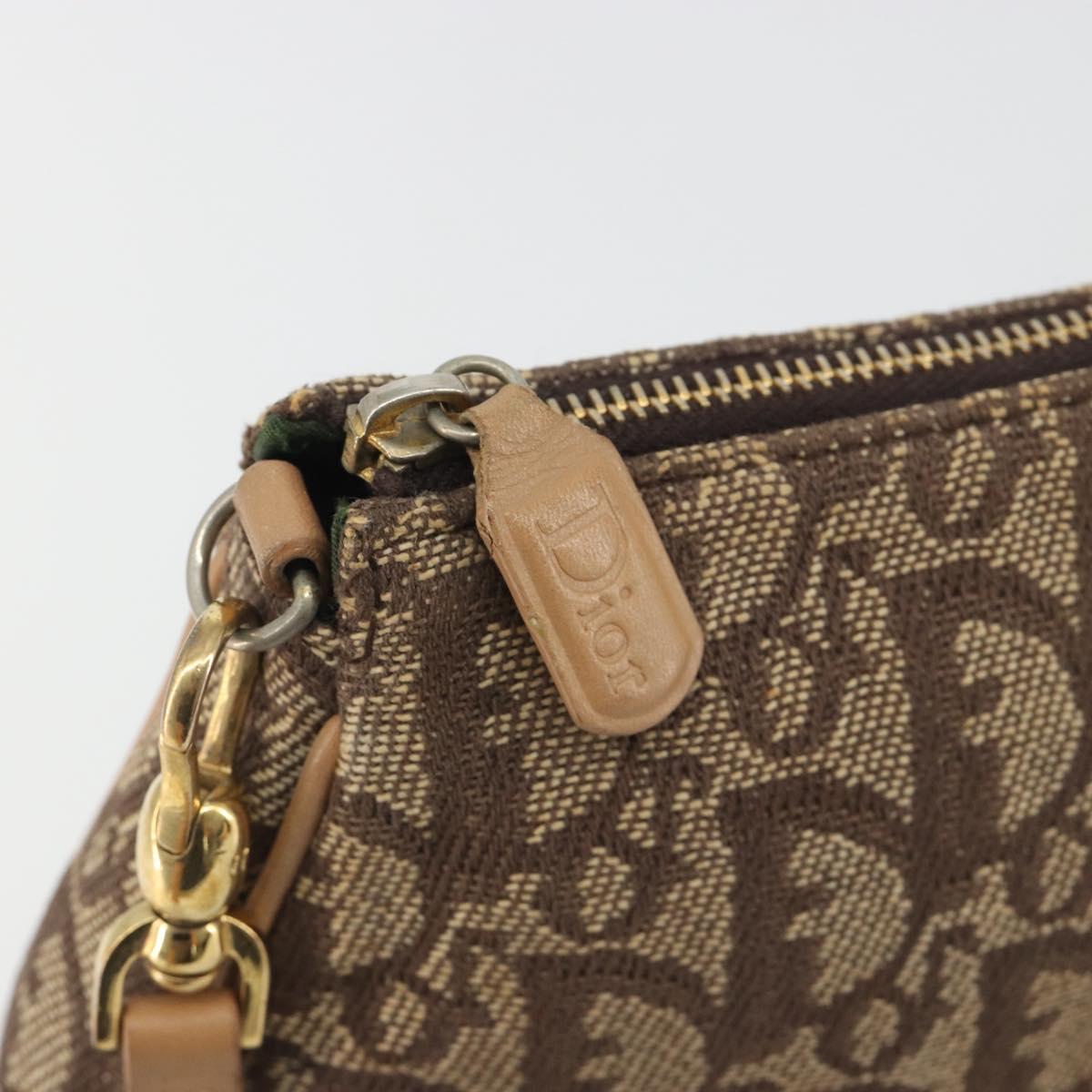 Christian Dior Trotter Canvas Saddle Accessory Pouch Brown Gold Auth 192201A