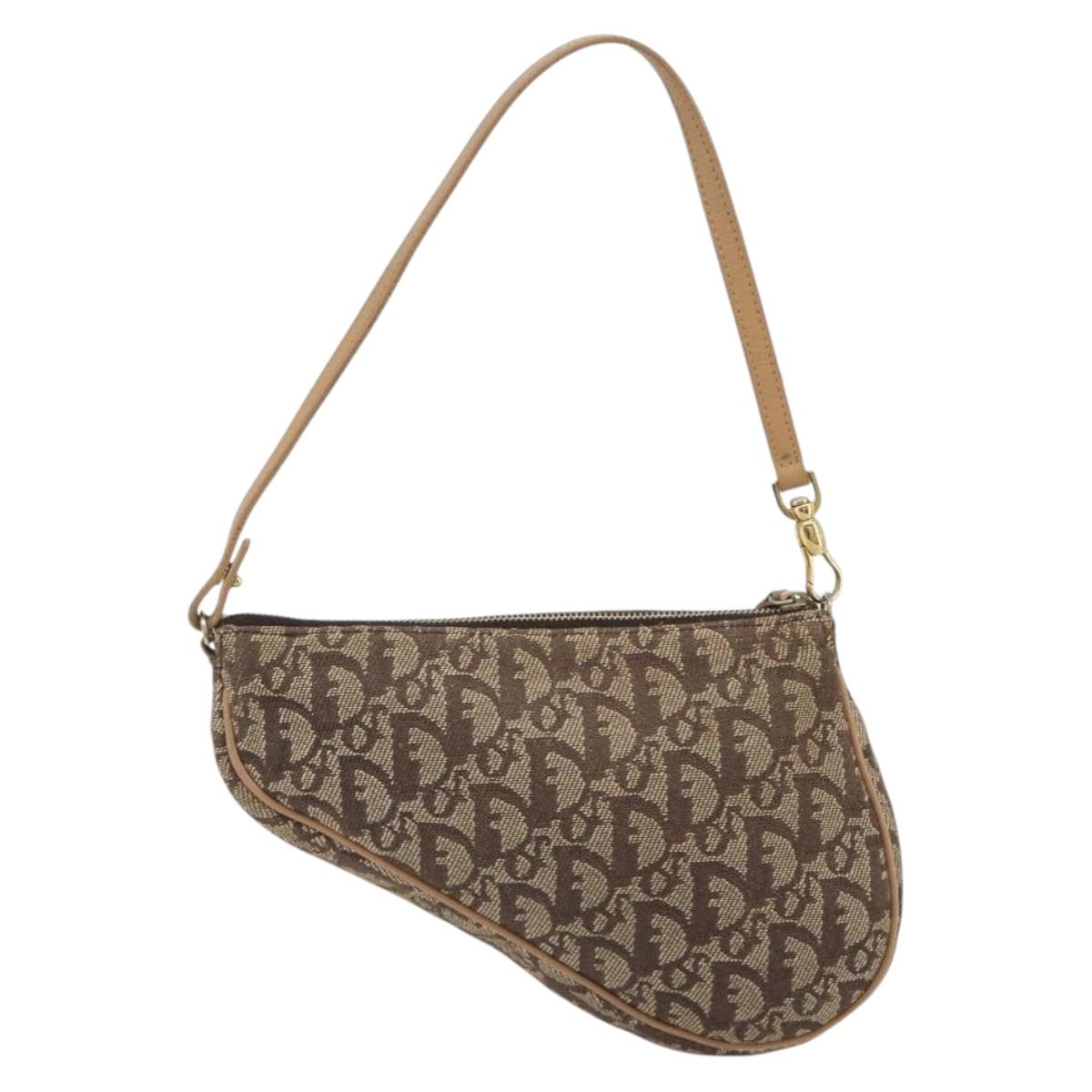 Christian Dior Trotter Canvas Saddle Accessory Pouch Brown Gold Auth 192201A