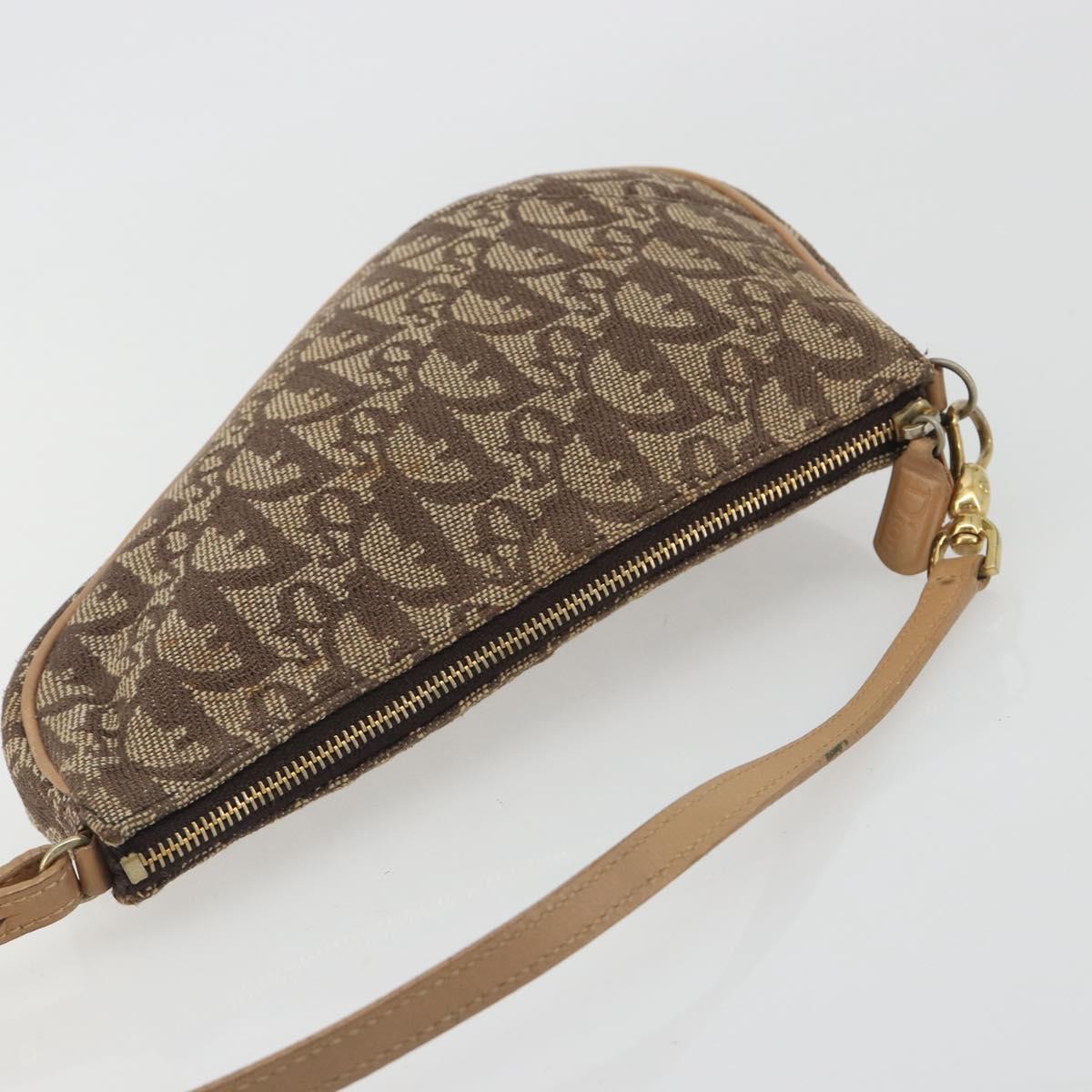 Christian Dior Trotter Canvas Saddle Accessory Pouch Brown Gold Auth 192201A