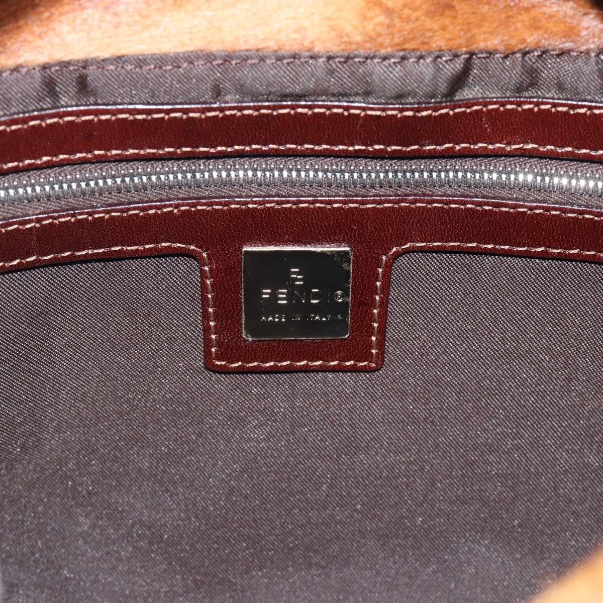 FENDI Mamma Baguette Shoulder Bag Harako Leather Brown Silver Auth 192202V