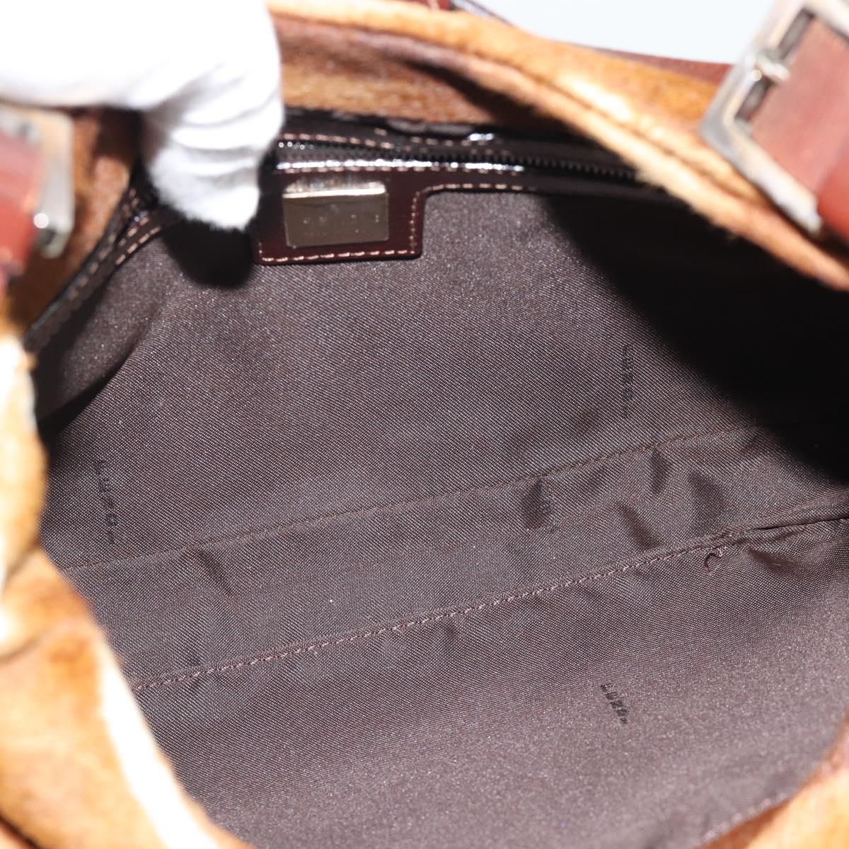 FENDI Mamma Baguette Shoulder Bag Harako Leather Brown Silver Auth 192202V