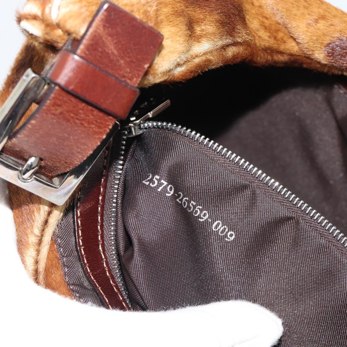 FENDI Mamma Baguette Shoulder Bag Harako Leather Brown Silver Auth 192202V
