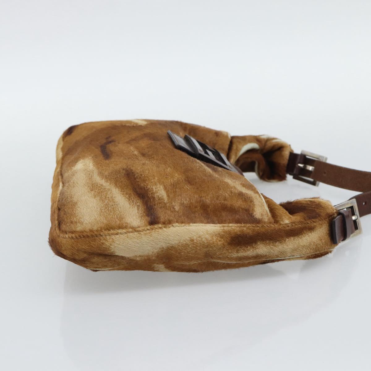FENDI Mamma Baguette Shoulder Bag Harako Leather Brown Silver Auth 192202V