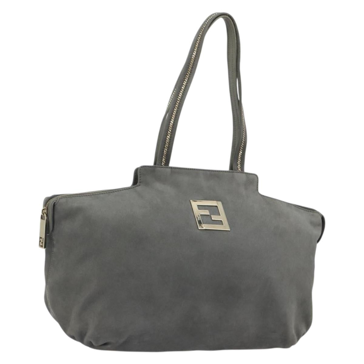 FENDI Tote Bag Leather Gray Gold Auth 192203A