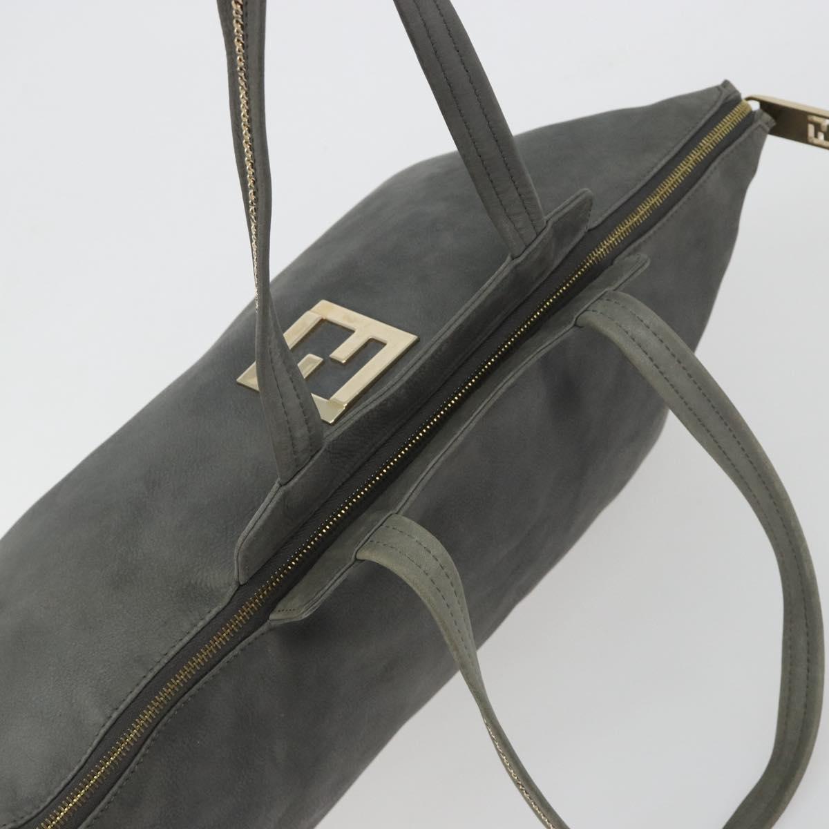 FENDI Tote Bag Leather Gray Gold Auth 192203A