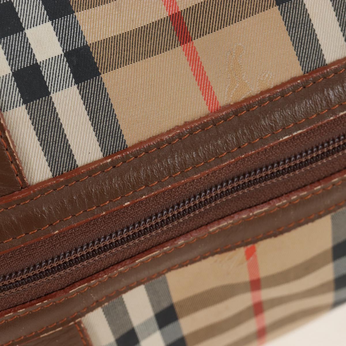 Burberrys Nova Check Boston Bag Canvas Beige Gold Auth 192209