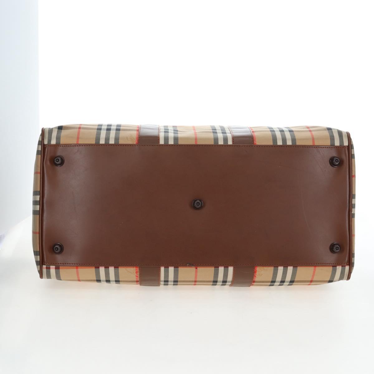 Burberrys Nova Check Boston Bag Canvas Beige Gold Auth 192209