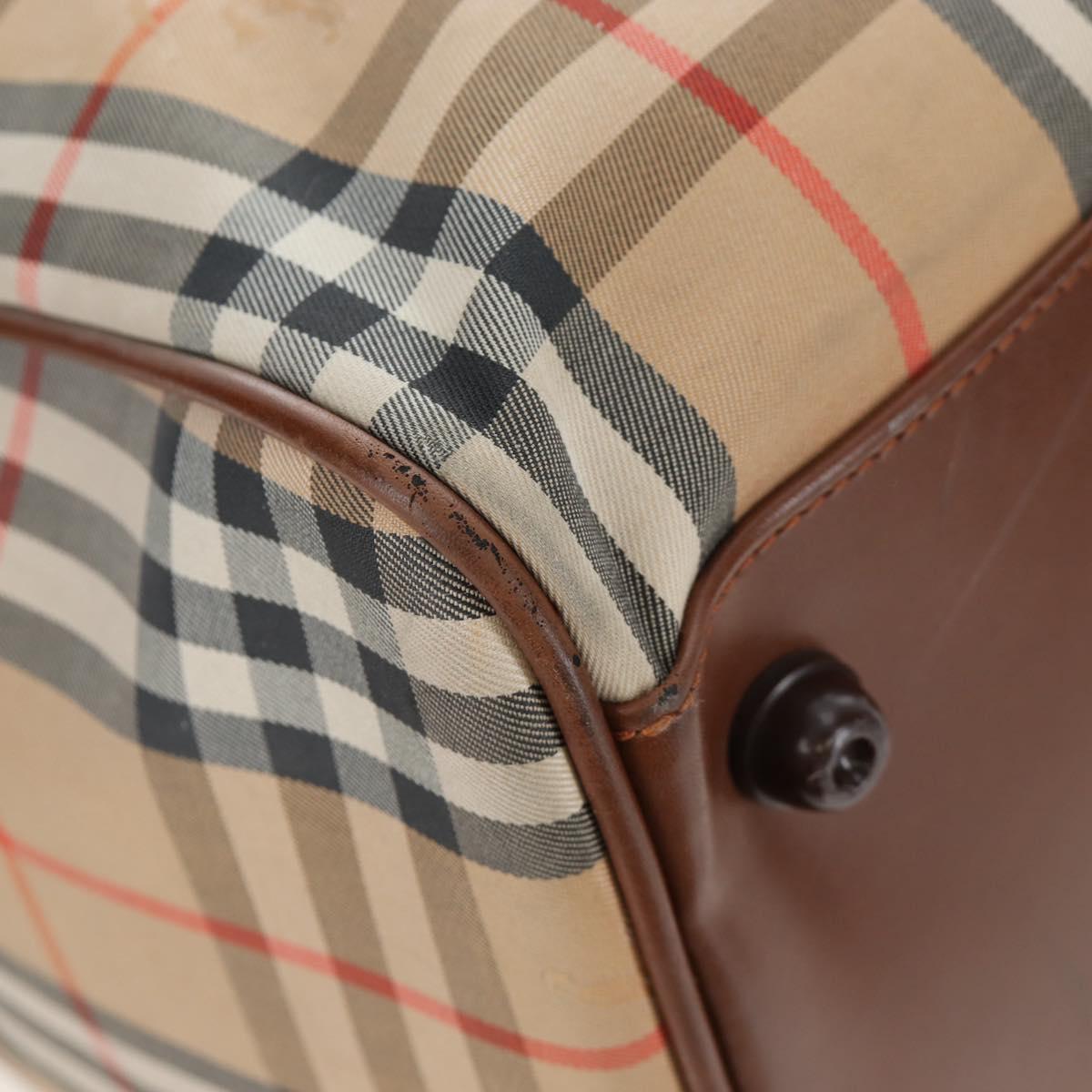 Burberrys Nova Check Boston Bag Canvas Beige Gold Auth 192209