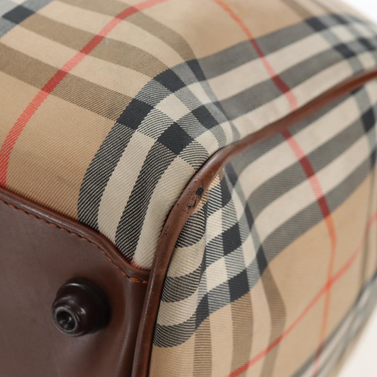 Burberrys Nova Check Boston Bag Canvas Beige Gold Auth 192209