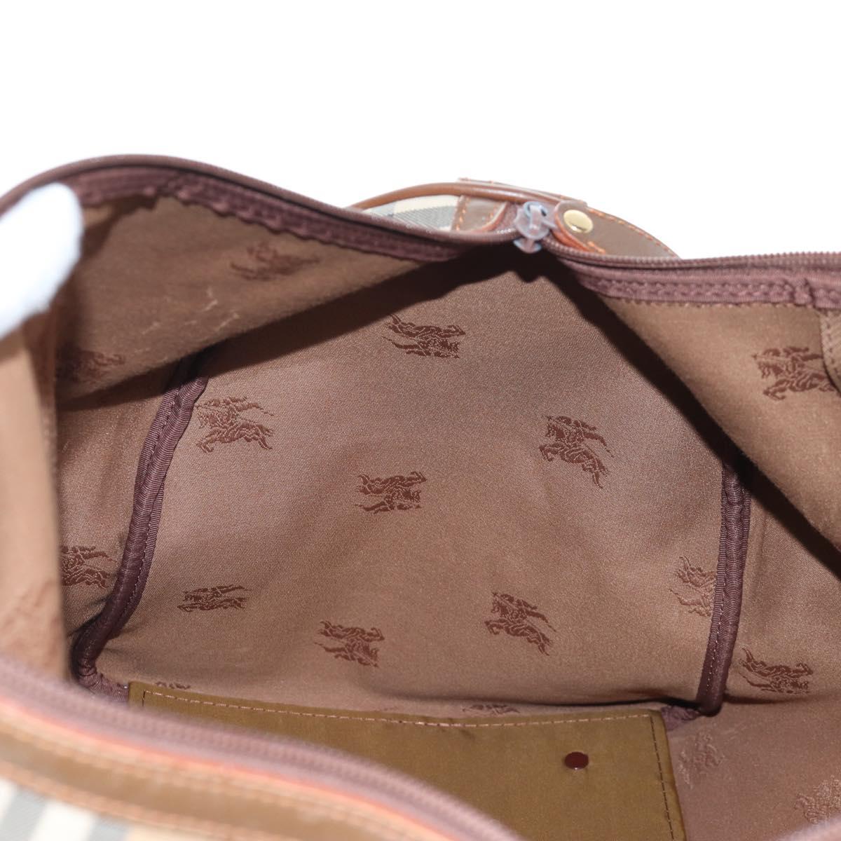 Burberrys Nova Check Boston Bag Canvas Beige Gold Auth 192209