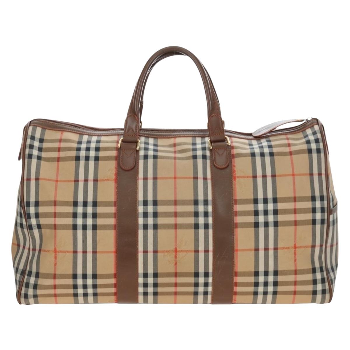 Burberrys Nova Check Boston Bag Canvas Beige Gold Auth 192209