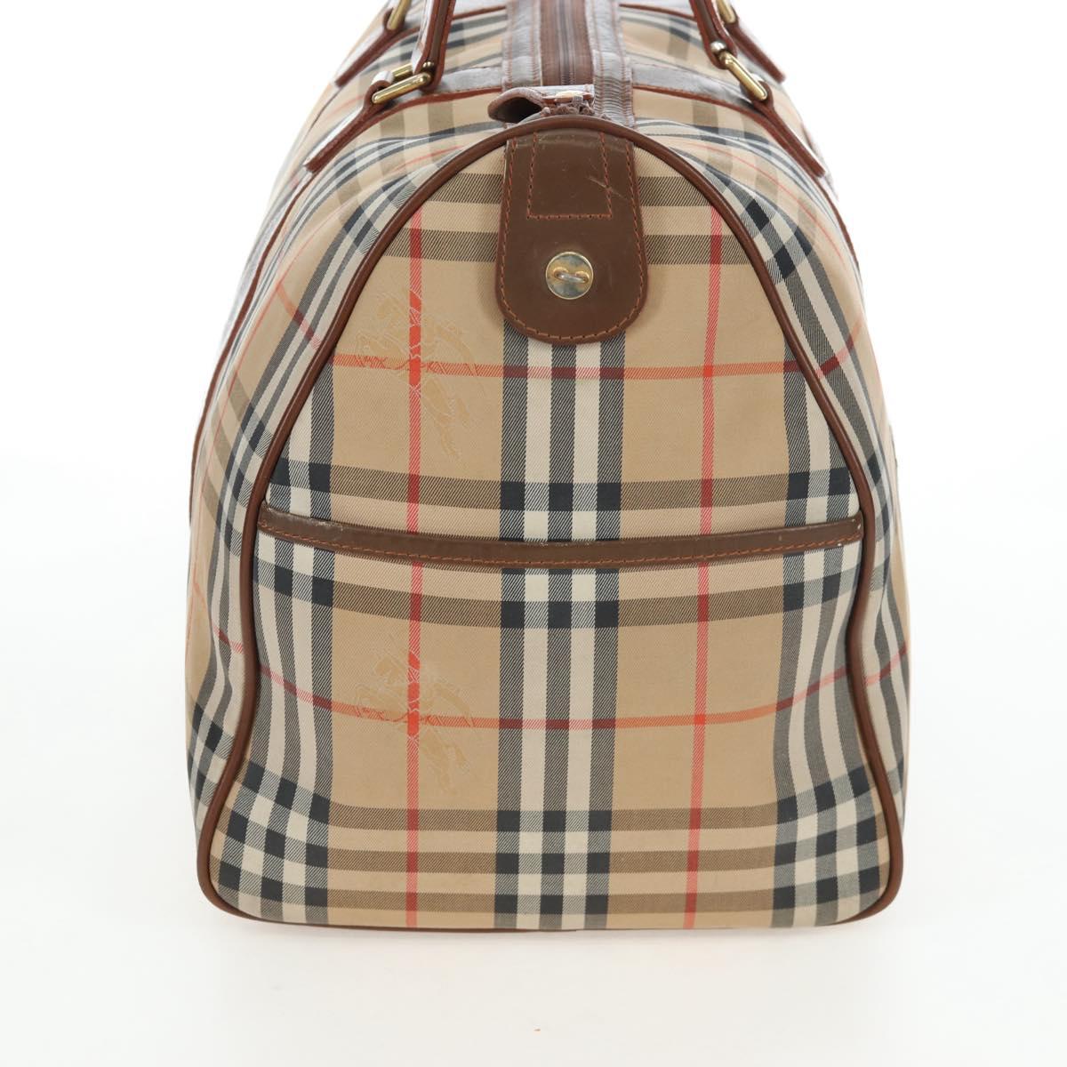 Burberrys Nova Check Boston Bag Canvas Beige Gold Auth 192209