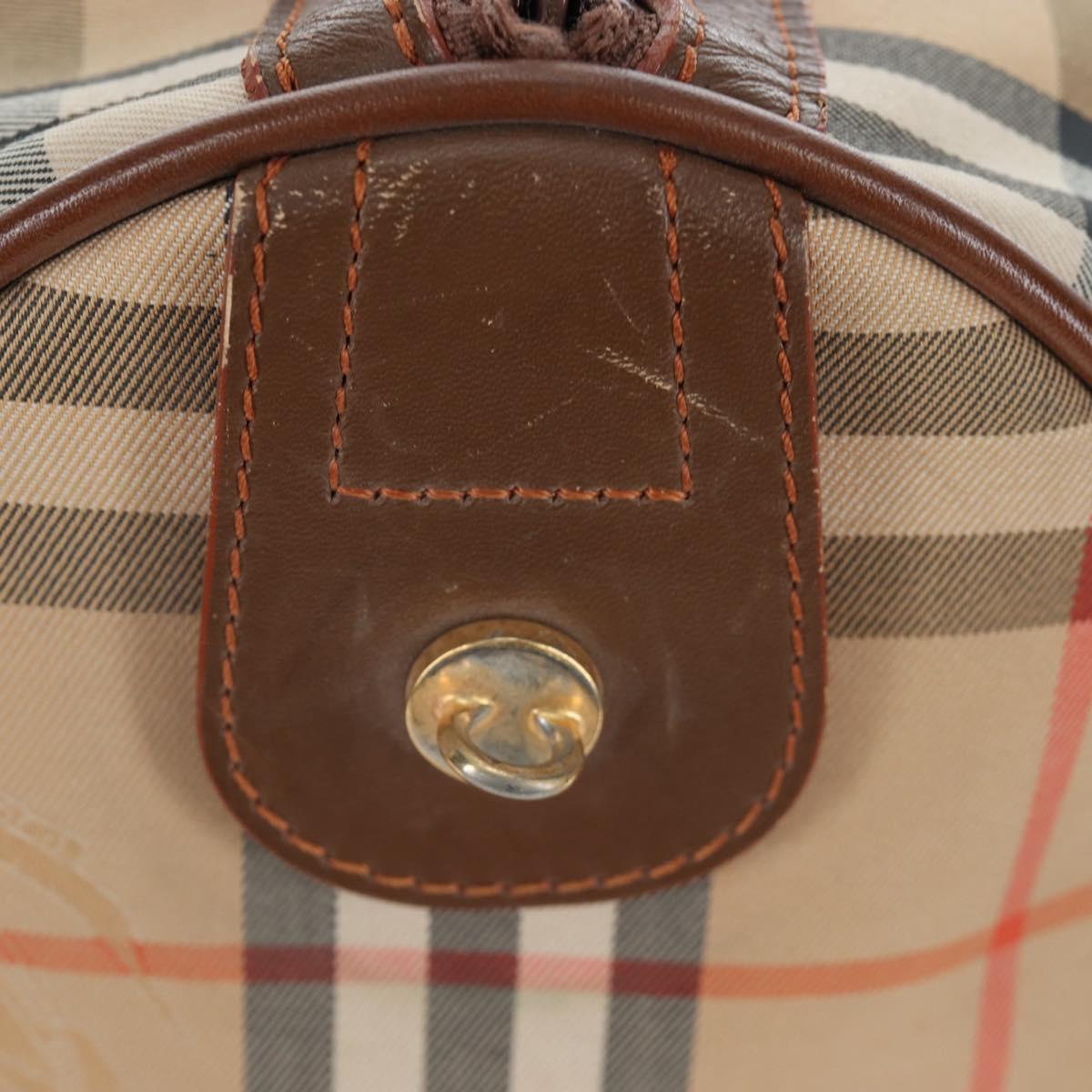 Burberrys Nova Check Boston Bag Canvas Beige Gold Auth 192209