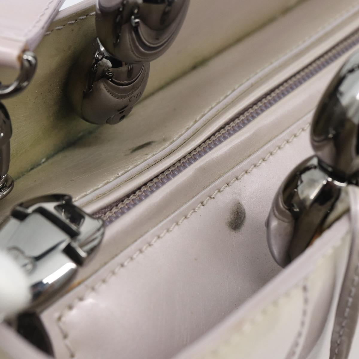 Christian Dior Maris Pearl Bag Patent Leather 2way Lavende Silver Auth 192211