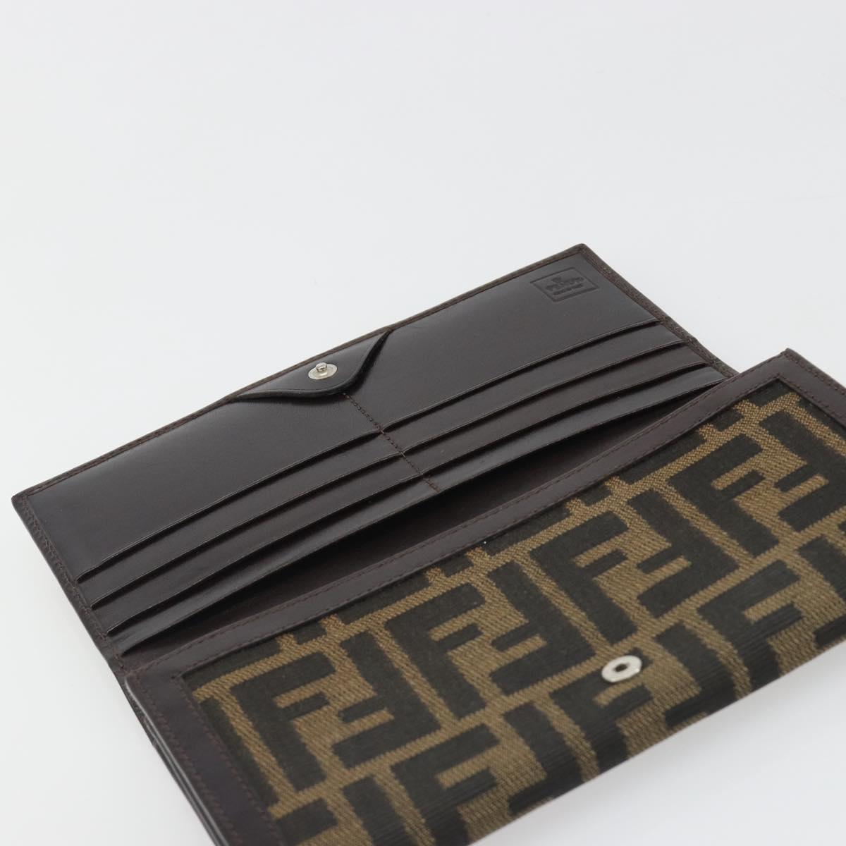 FENDI Zucca Canvas Long Wallet Black Brown Auth 192212V