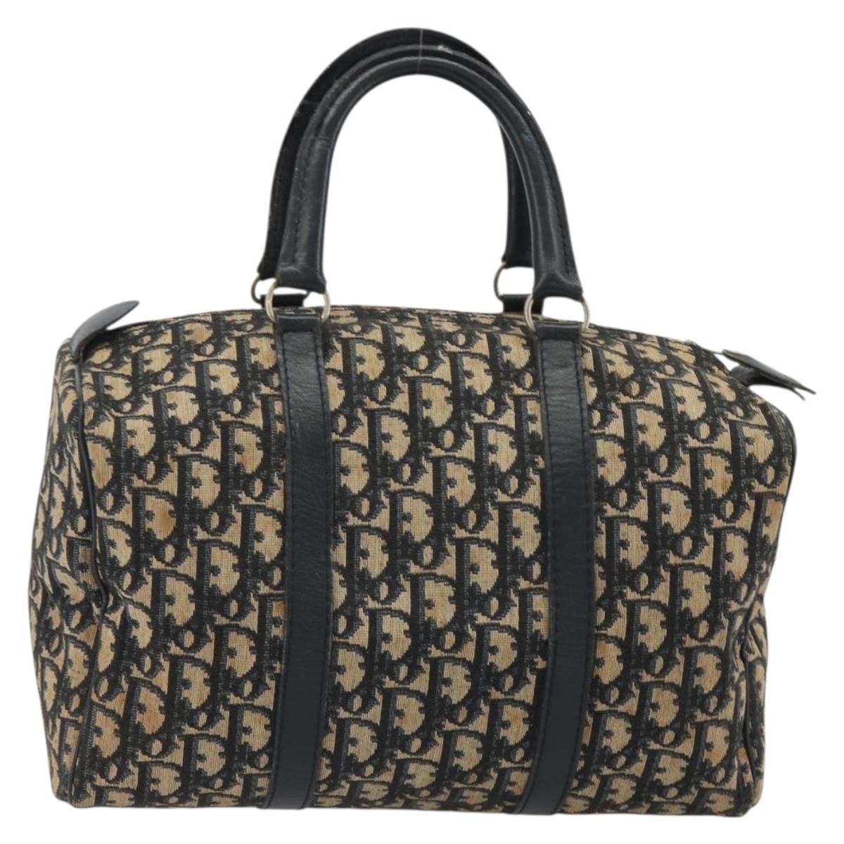Christian Dior Trotter Canvas Boston Bag Navy Silver Auth 192214