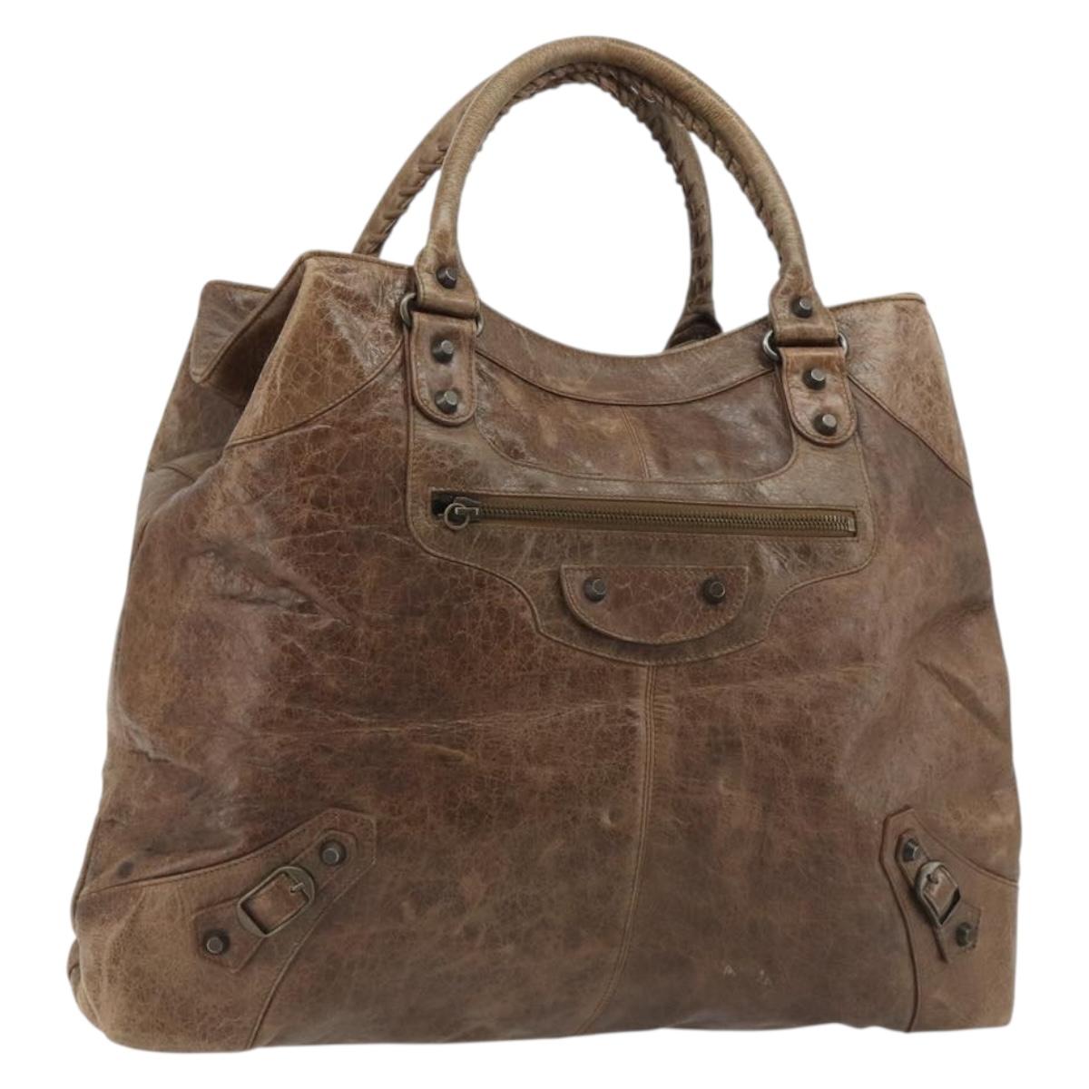 BALENCIAGA Lucity Large Hand Bag Leather Brown 173086 Auth 192215