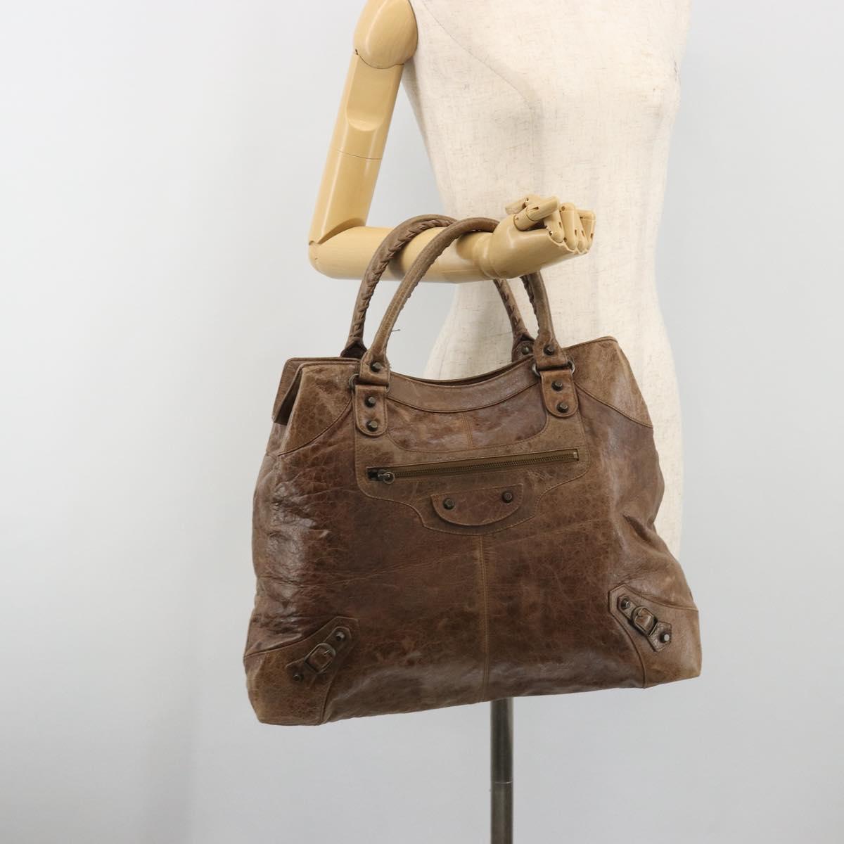 BALENCIAGA Lucity Large Hand Bag Leather Brown 173086 Auth 192215