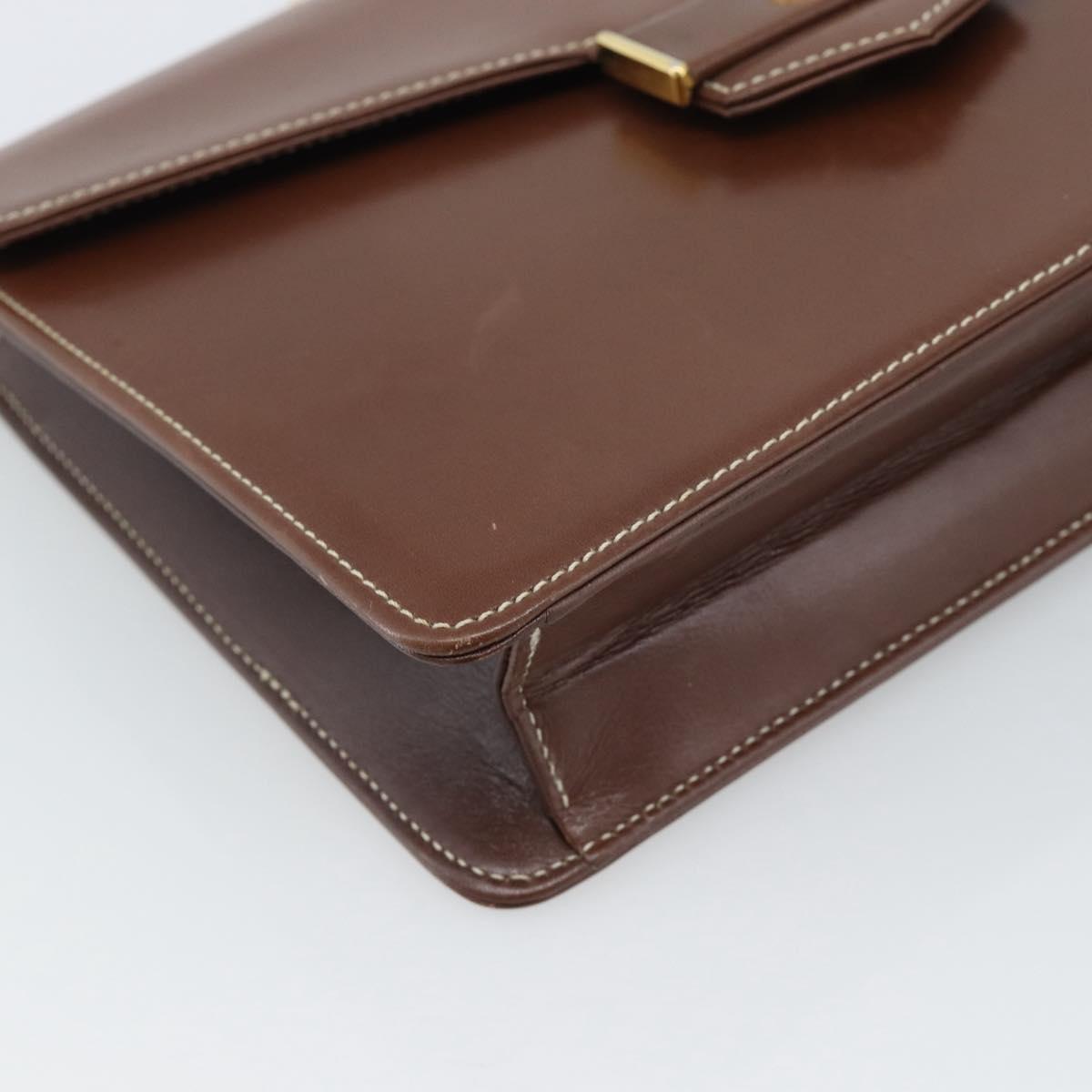Christian Dior Chain Shoulder Bag Leather Brown Gold Auth 192217