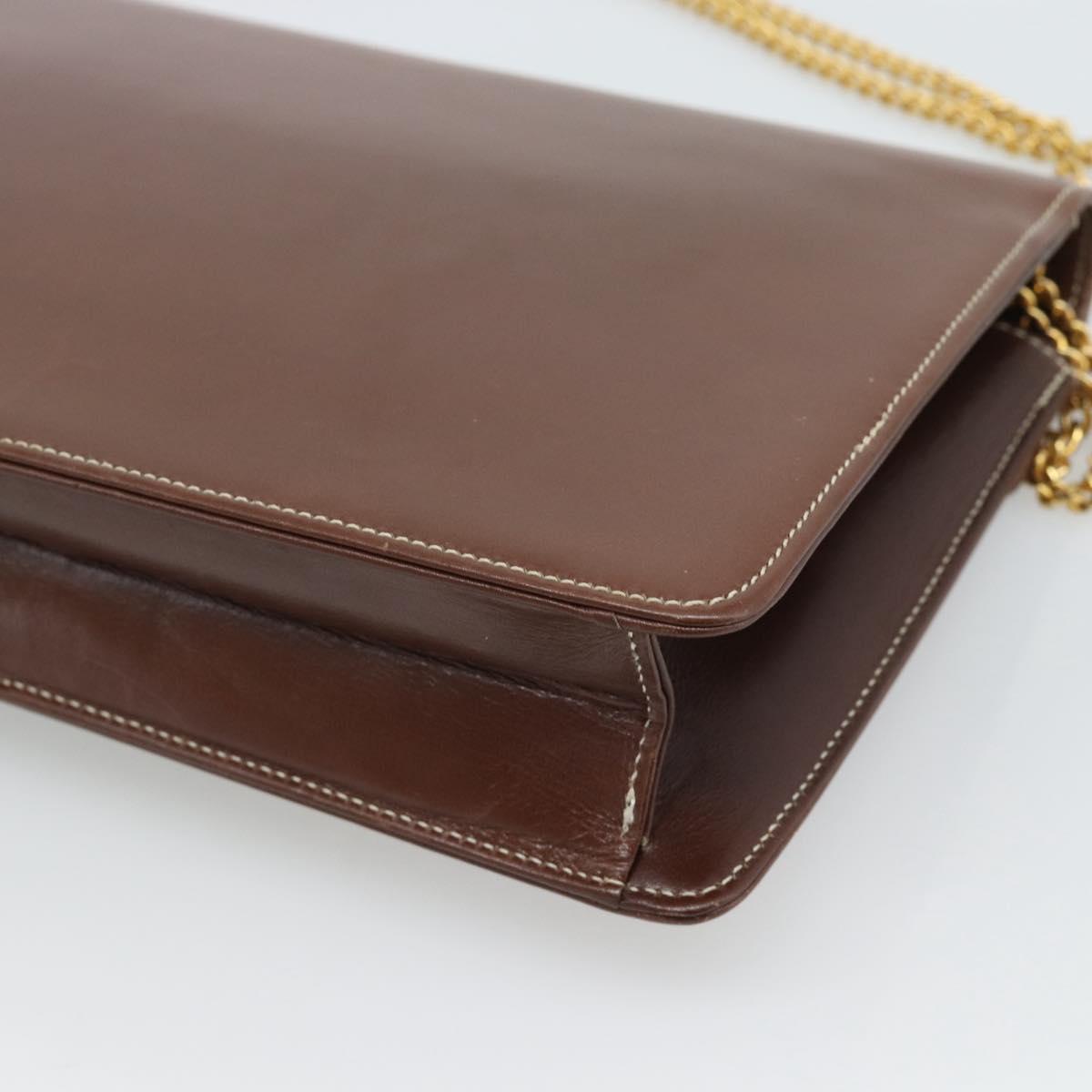 Christian Dior Chain Shoulder Bag Leather Brown Gold Auth 192217