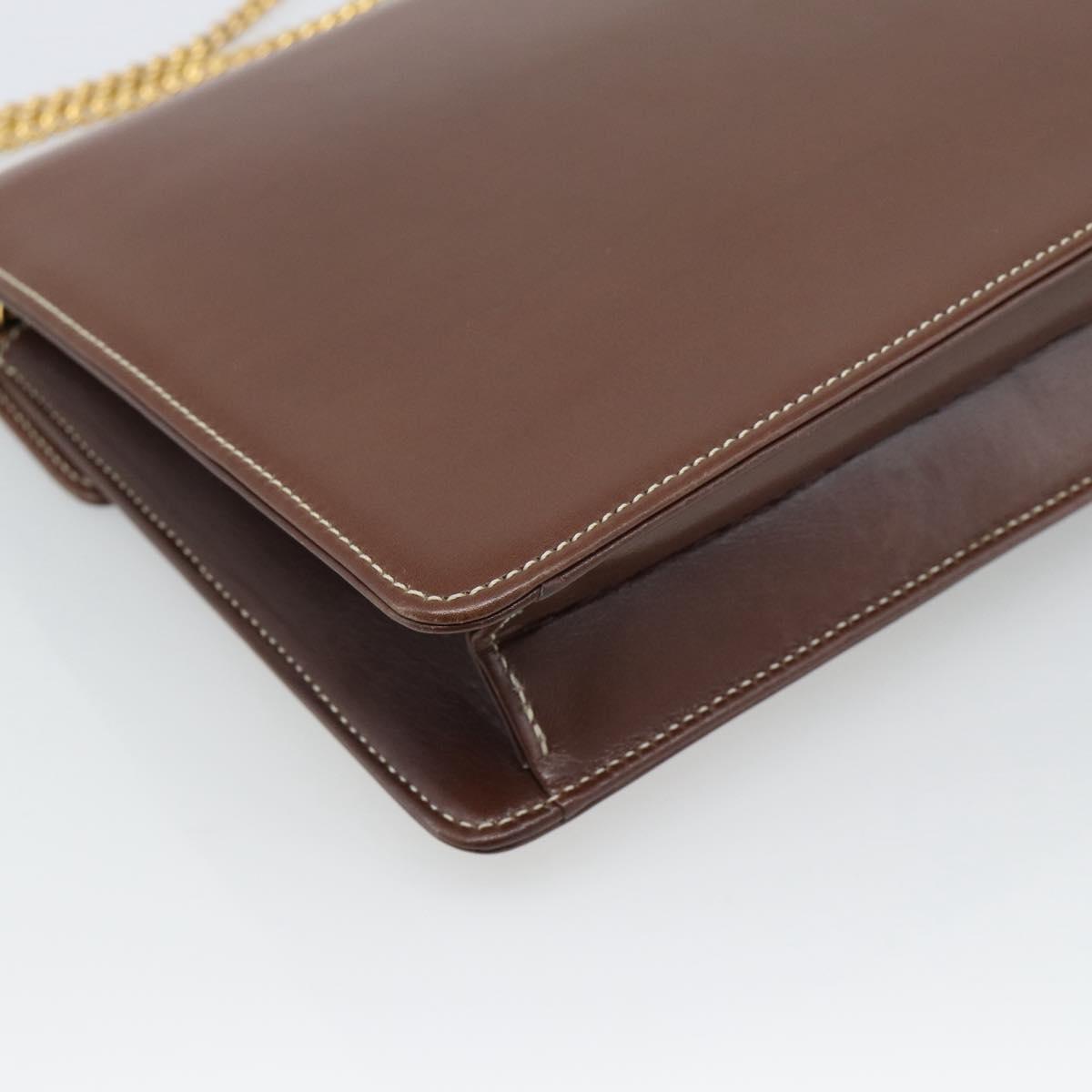 Christian Dior Chain Shoulder Bag Leather Brown Gold Auth 192217