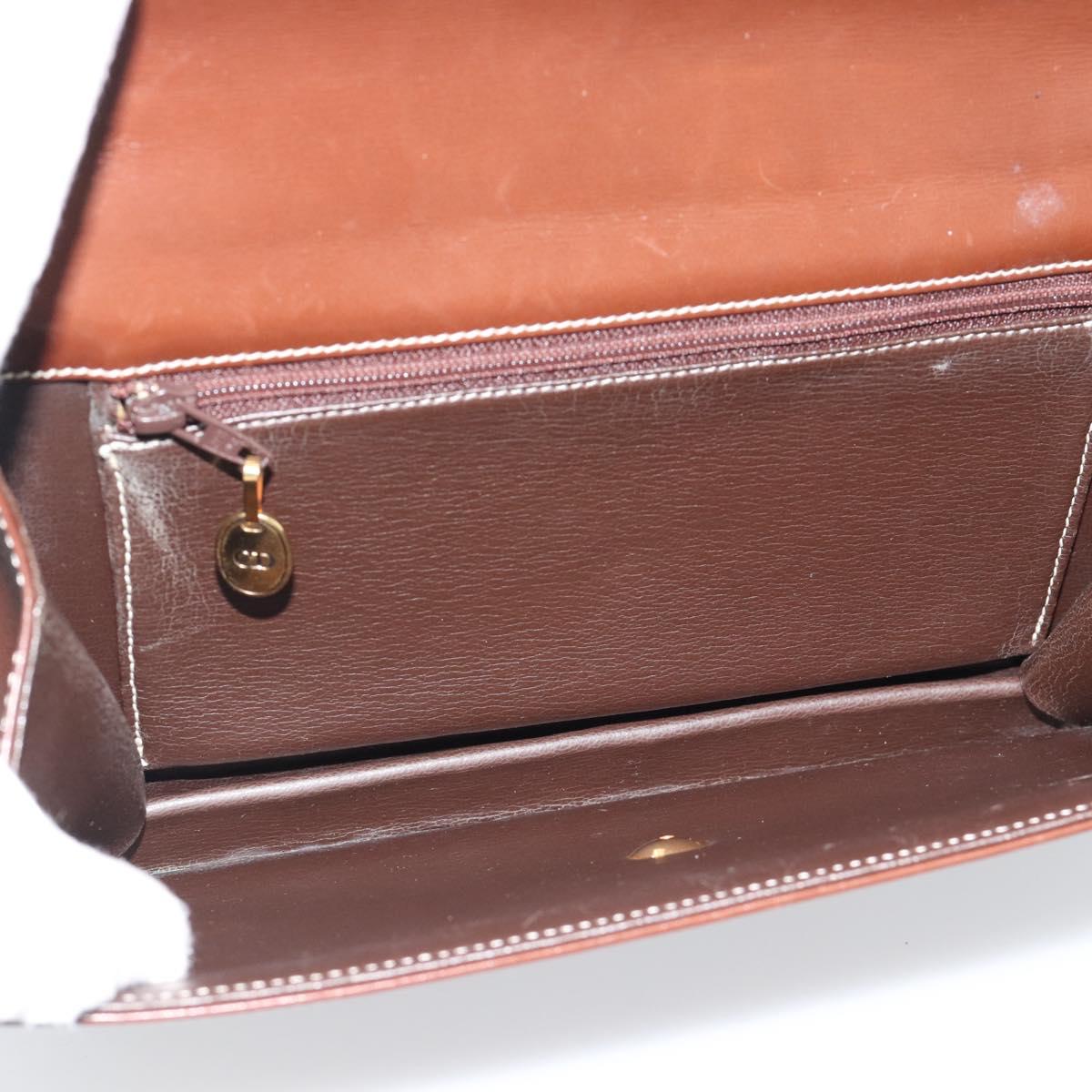 Christian Dior Chain Shoulder Bag Leather Brown Gold Auth 192217