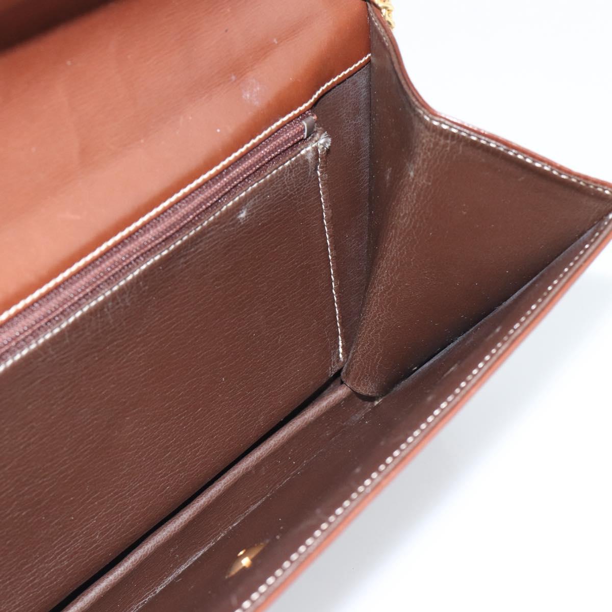 Christian Dior Chain Shoulder Bag Leather Brown Gold Auth 192217