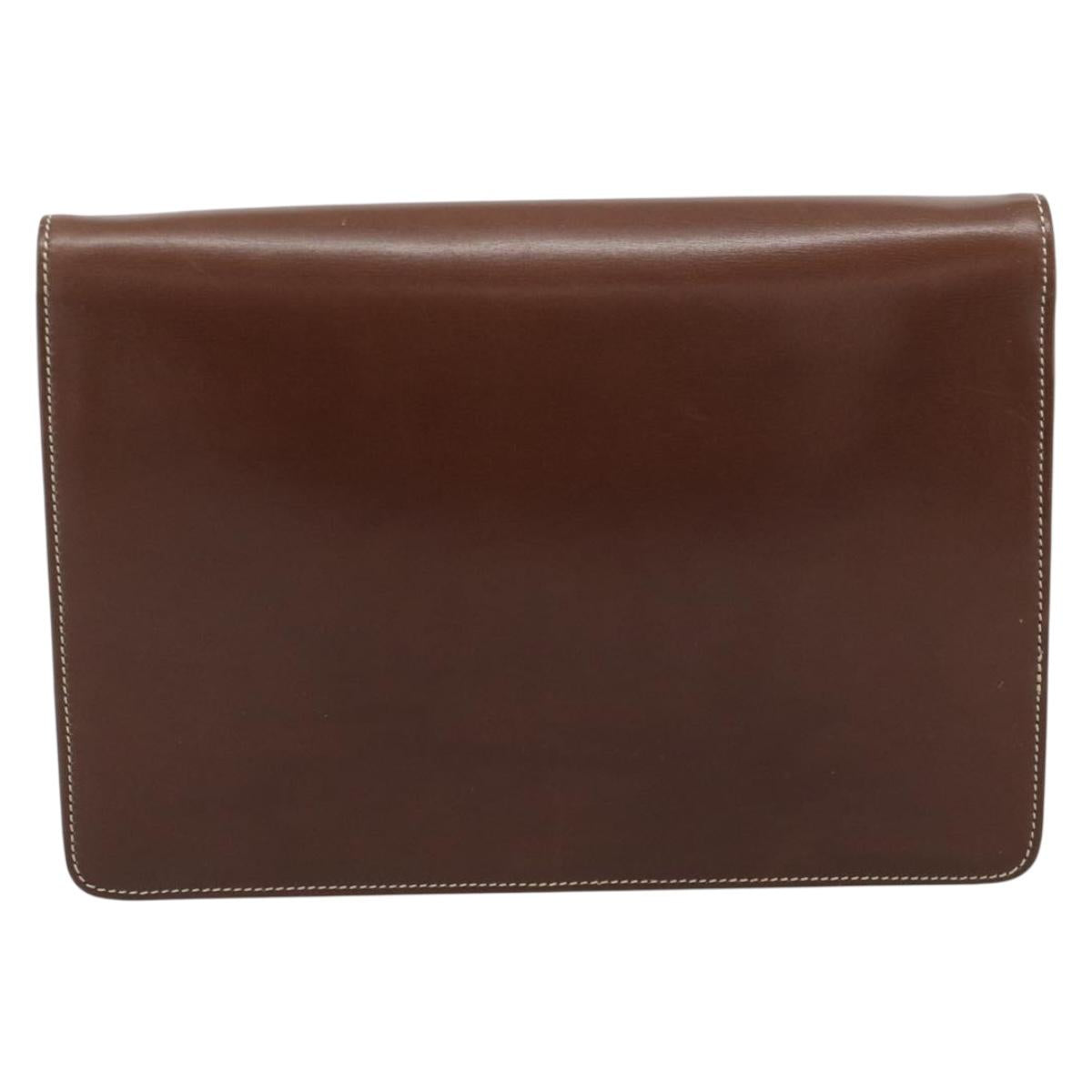 Christian Dior Chain Shoulder Bag Leather Brown Gold Auth 192217
