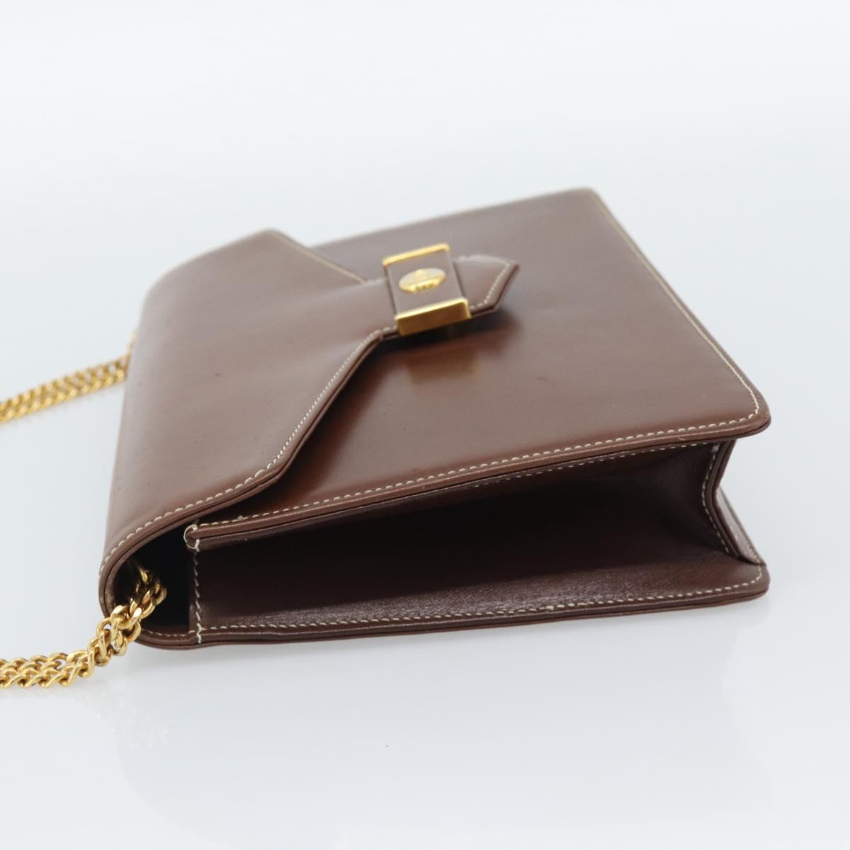 Christian Dior Chain Shoulder Bag Leather Brown Gold Auth 192217