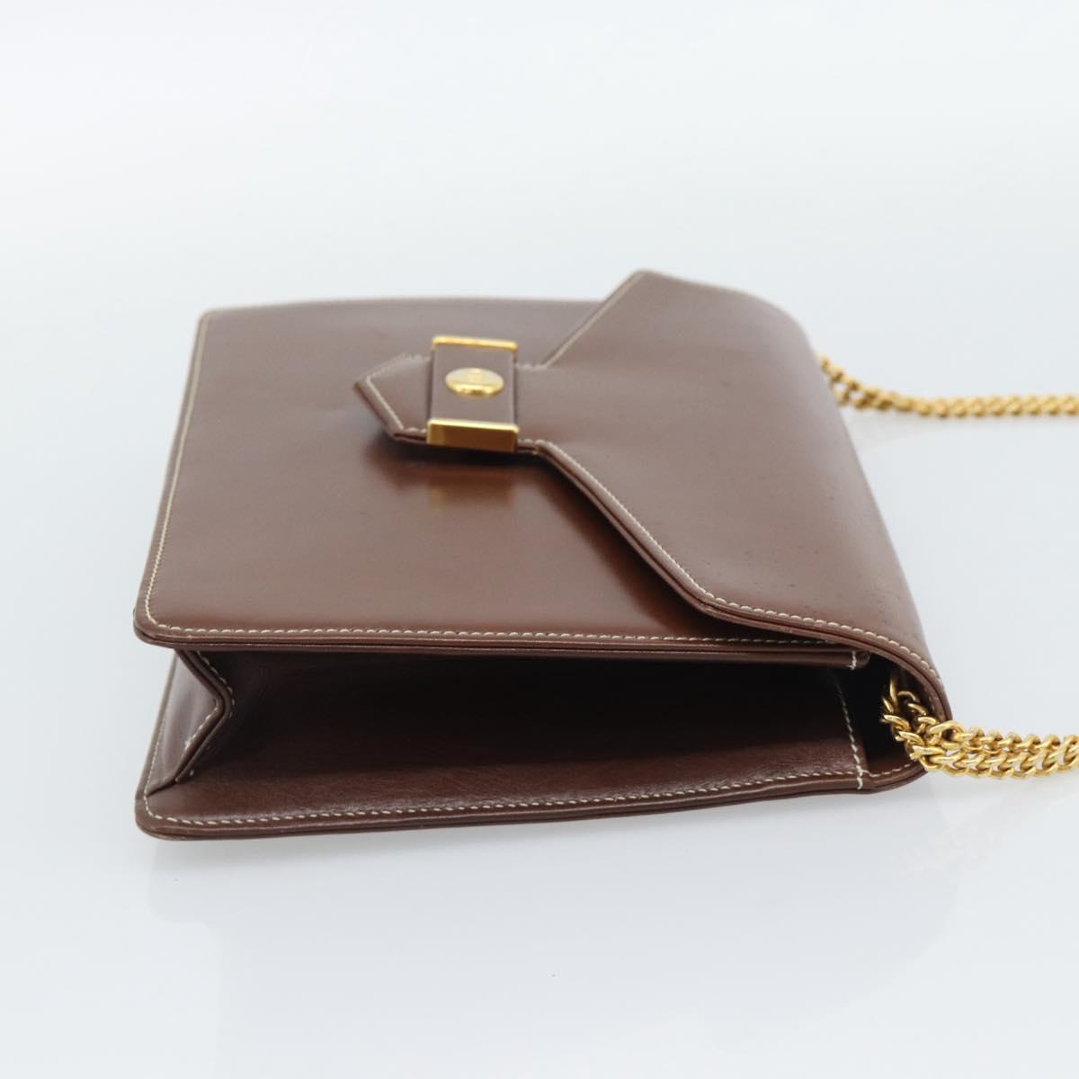 Christian Dior Chain Shoulder Bag Leather Brown Gold Auth 192217